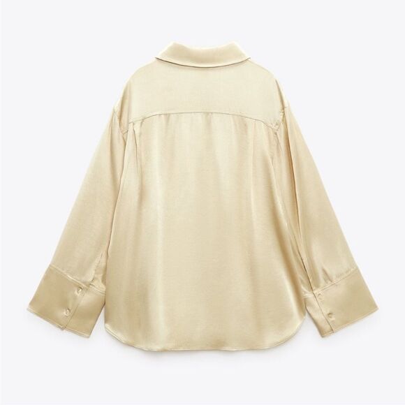 Zara flowy satin effect shirt in soft gold color NWT - Picture 3 of 4